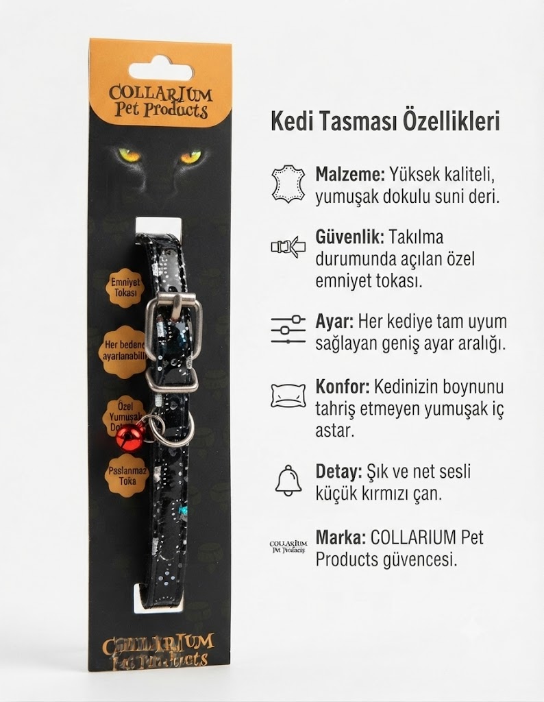 Collarium Pet  Yumuşak Dokulu Ayarlanabilir Çanlı Kedi Boyun Tasması (Desenli)
